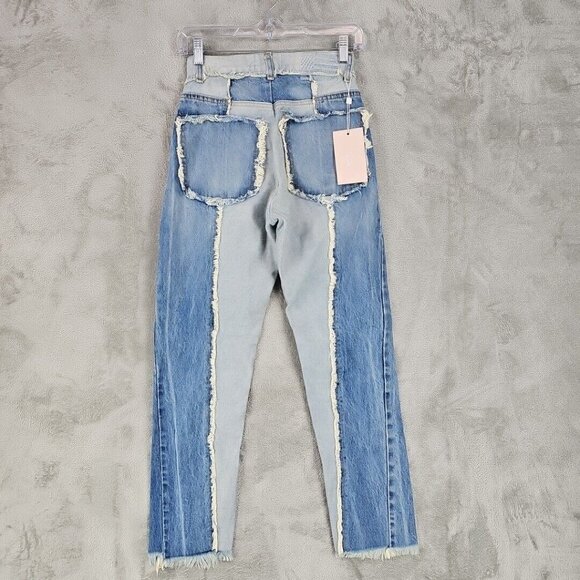 Revice Jeans Womens 25 Two Tone Blue Patchwork Blue Ankle Denim Festival NWT - Picture 10 of 12